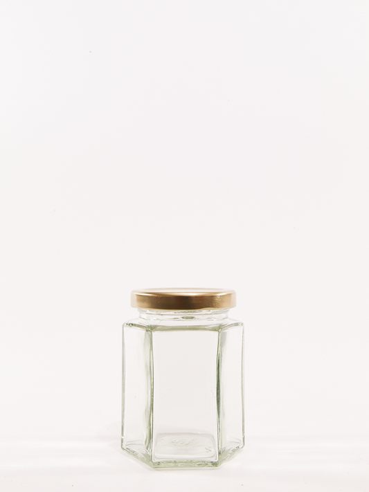 190ml (8oz) Hexagonal Clear Glass Jam Jar With Lids